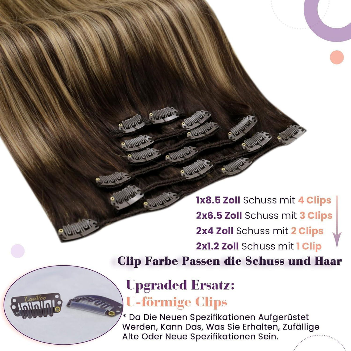 Echthaar Clip-Ins Braun Ombre Dunkelbraun Karamellblond
