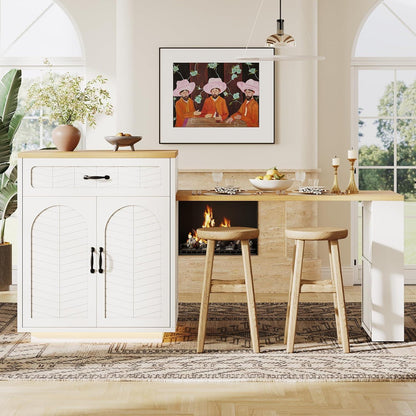 DRIXNO Kücheninsel mit Ausziehtisch & Stauraum, Weiß