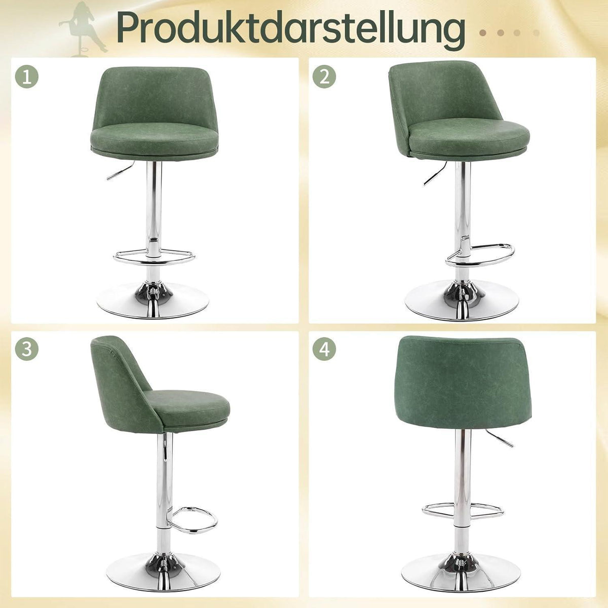 LEADZM Barhocker 2er Set, Höhenverstellbar, Dunkelgrün