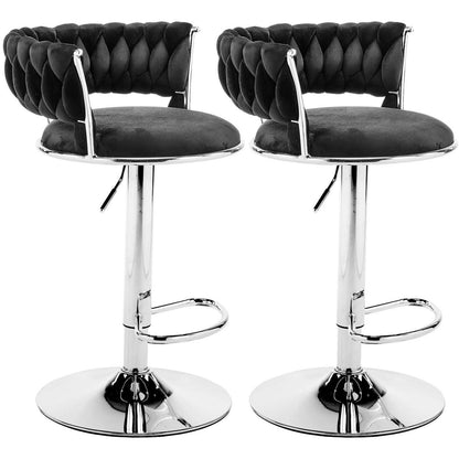 LEADZM Barhocker 2er Set, Höhenverstellbar, Samtsitz Schwarz
