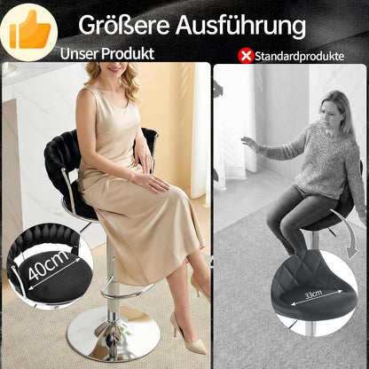 LEADZM Barhocker 2er Set, Höhenverstellbar, Samtsitz Schwarz