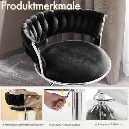 LEADZM Barhocker 2er Set, Höhenverstellbar, Samtsitz Schwarz