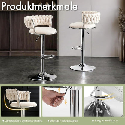 LEADZM Barhocker 2er Set, Höhenverstellbar, Samtsitz Beigeweiß