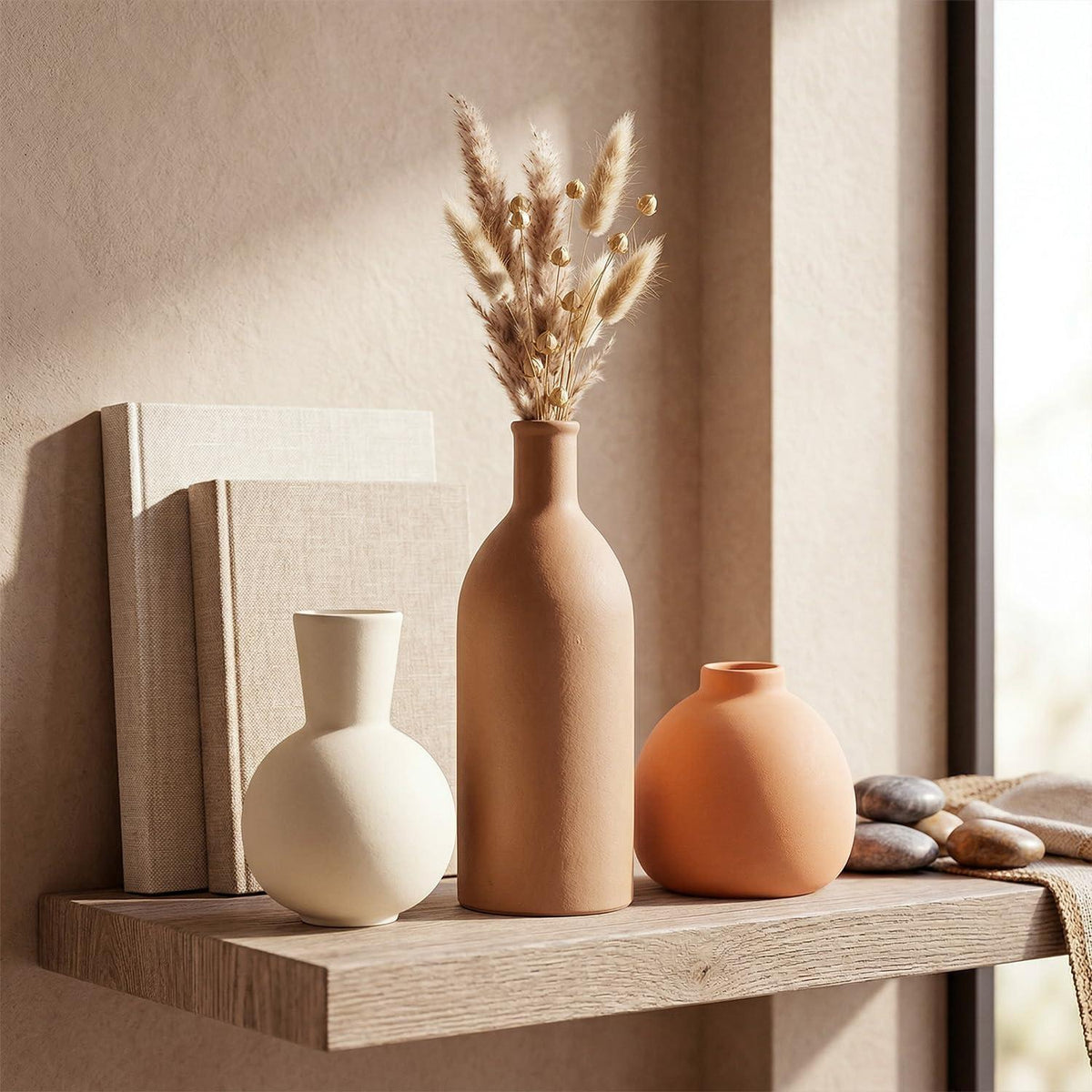 Keramik Vasen Set 3-teilig | Beige & Braun | Boho Skandi Deko