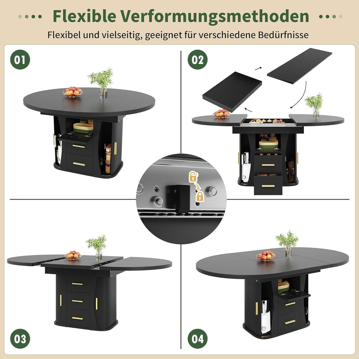Ausziehbarer Esstisch Schwarz – 118-158 cm, Platz für 6 Personen