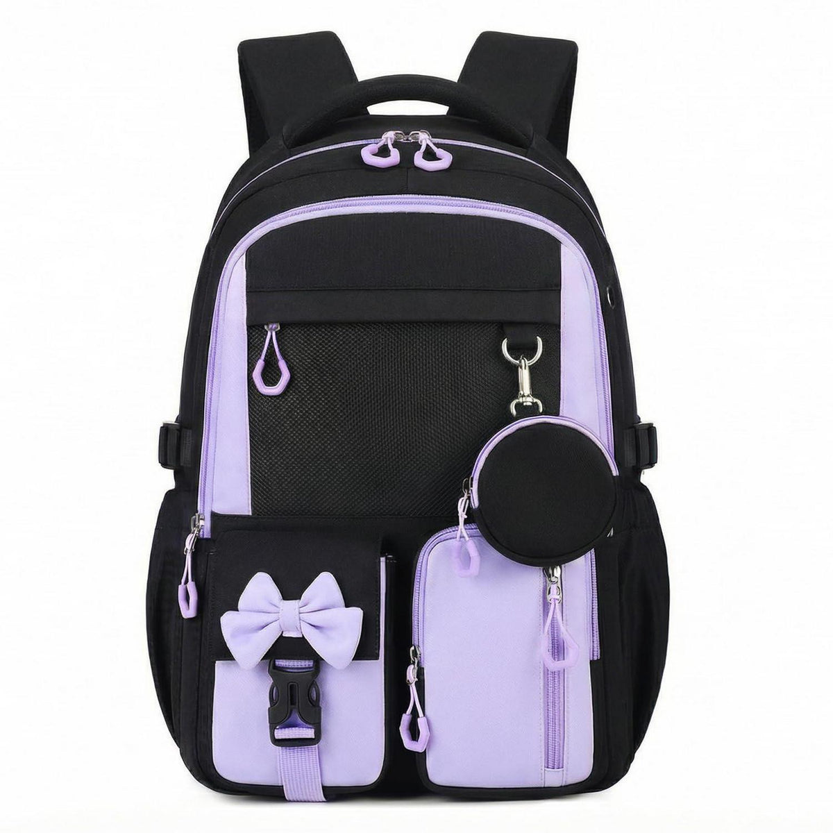 Schulrucksack Mädchen 3.-7. Klasse mit Trolley-Gurt Lila Schwarz
