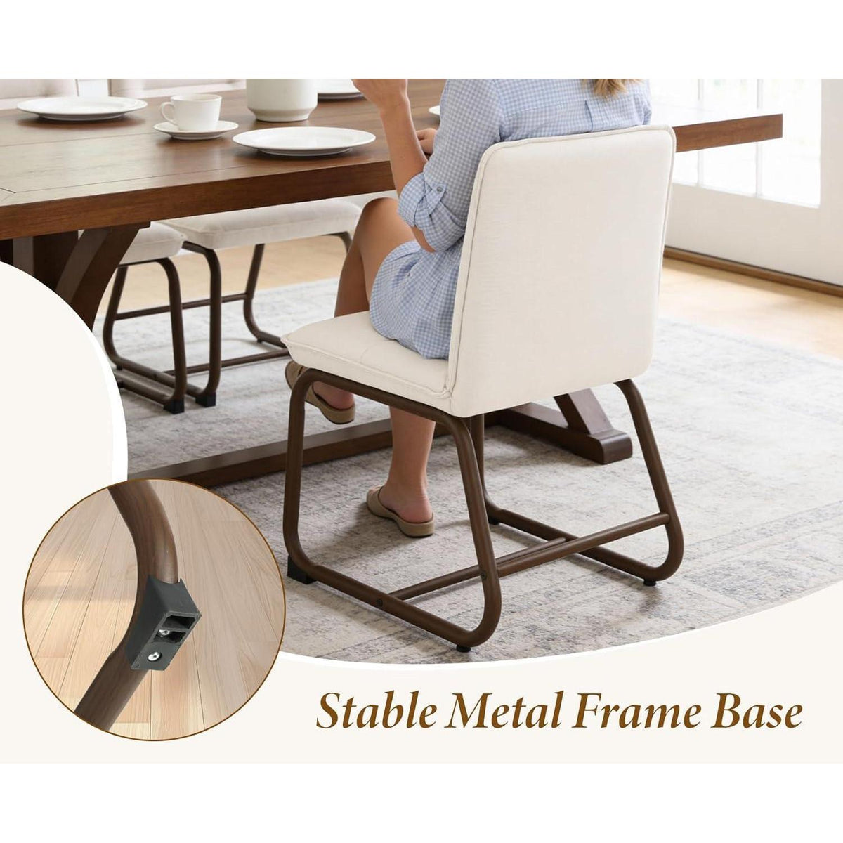 Modernes Esszimmerstuhls Set (4x) – Beige Leinen & Metallbeine