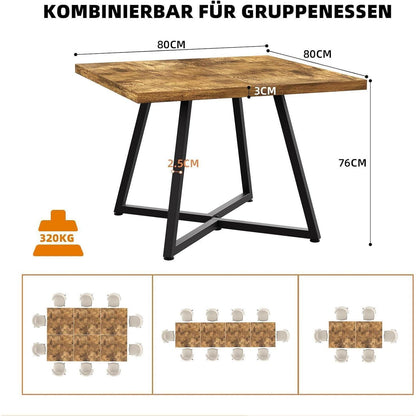 Kleiner Esstisch Holz 80x80 – Quadratischer Küchentisch für 4 Personen