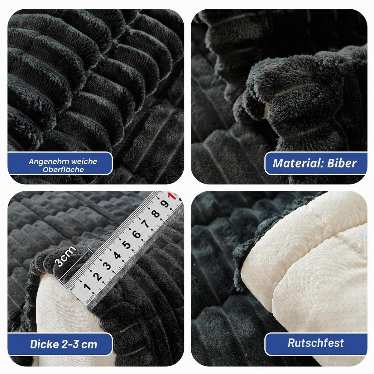 Dicker Sofaüberzug Schwarz 90x210cm - Rutschfest & Komfortabel