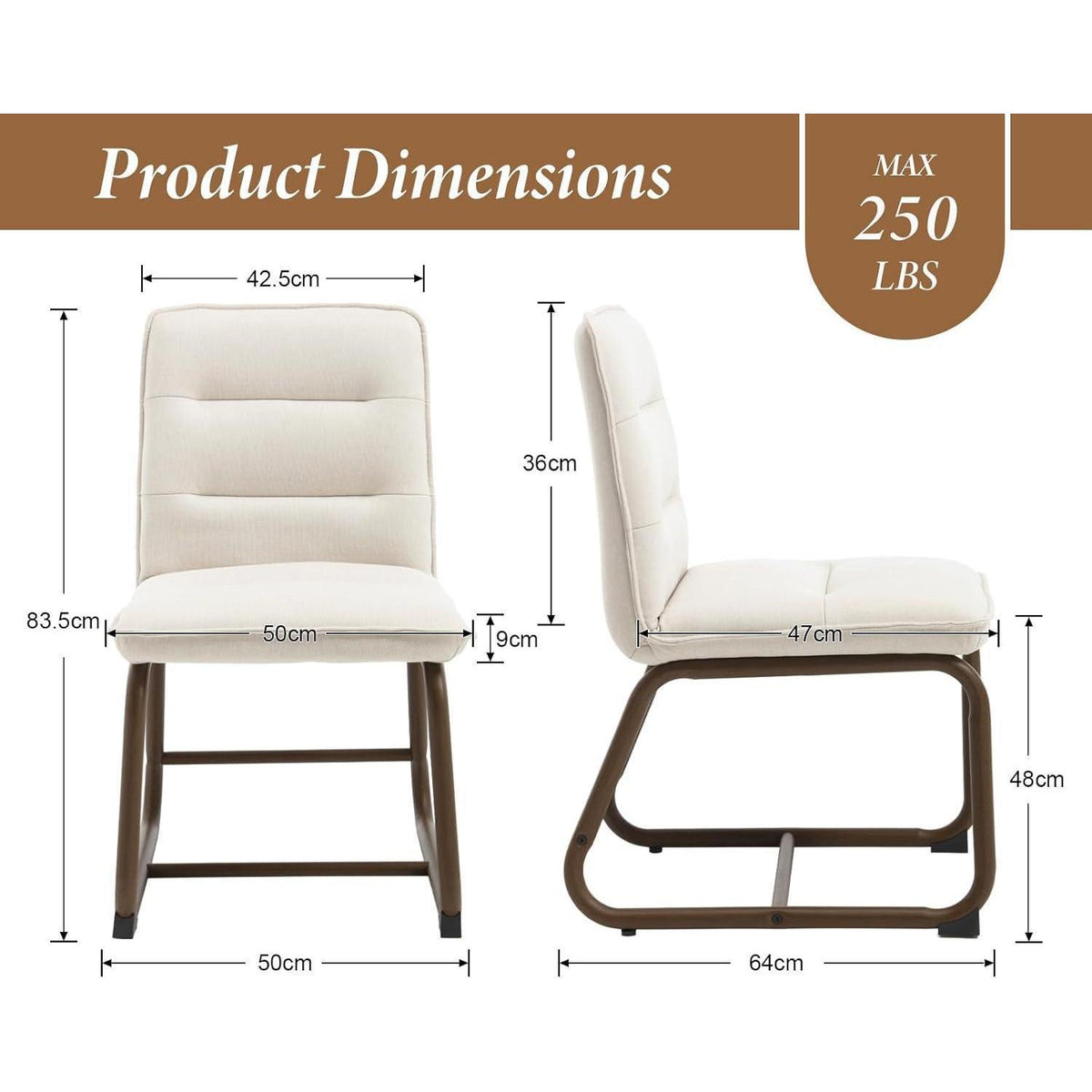 Moderner Esszimmerstuhl 2er Set mit Leinenbezug, Beige