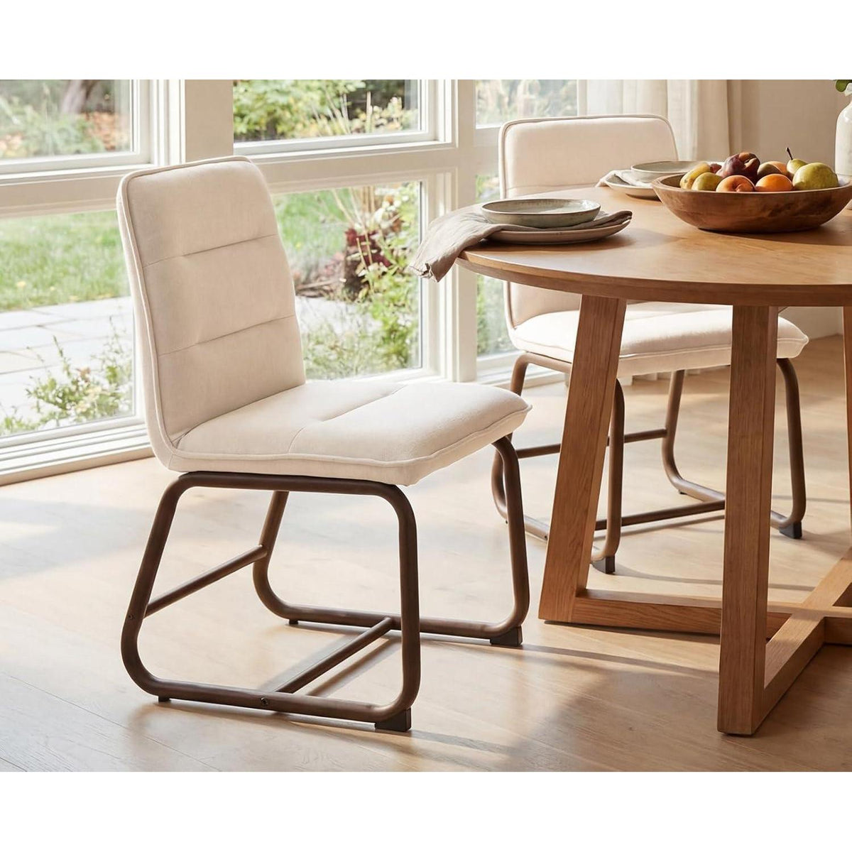 Moderner Esszimmerstuhl 2er Set mit Leinenbezug, Beige