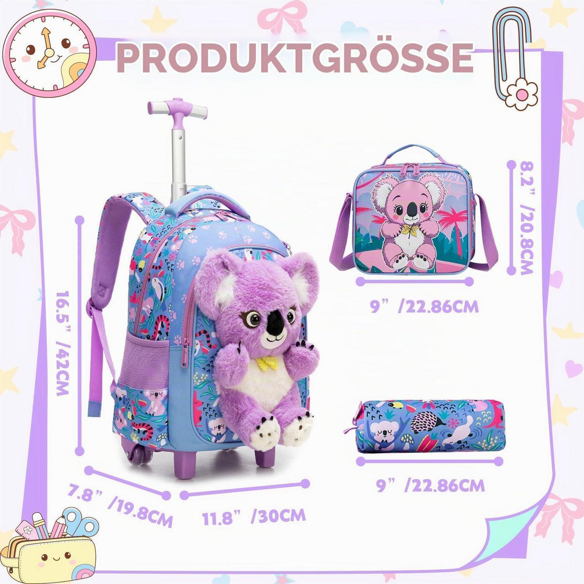 Schulrucksack Trolley Mädchen Koala – 3-teiliges Set