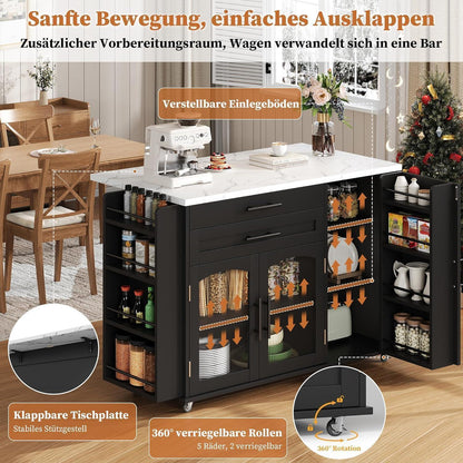 Küchenwagen mit Klappplatte & Glastüren – Schwarz