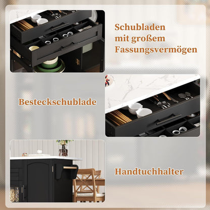 Küchenwagen mit Klappplatte & Glastüren – Schwarz