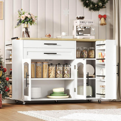 Küchenwagen mit Klappplatte & Glastüren – Weiß