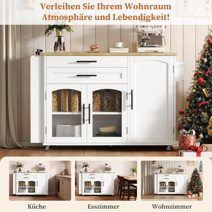 Küchenwagen mit Klappplatte & Glastüren – Weiß