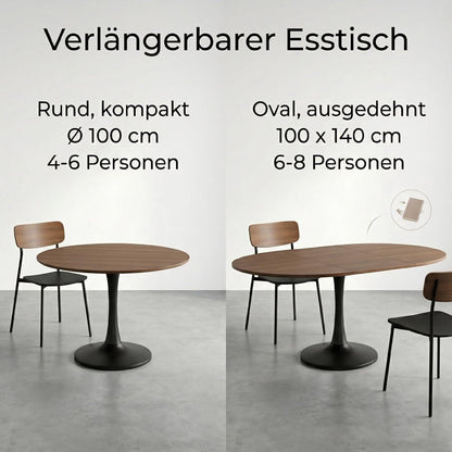 Runder Esstisch Ausziehbar 100/140 cm – Küchentisch Holz Schwarz