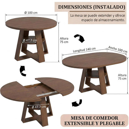 Ausziehbarer Esstisch Holz 100-140cm – Esszimmer Tisch für 2-8 Personen