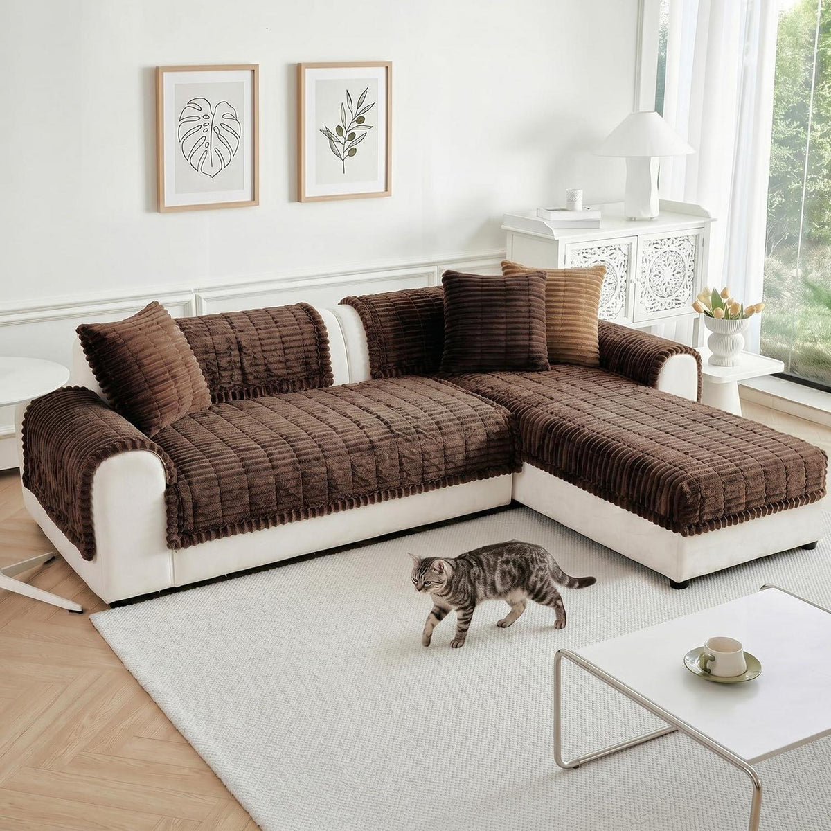 Dicker Sofaüberzug Cord Dunkelbraun 90x180cm - Rutschfest