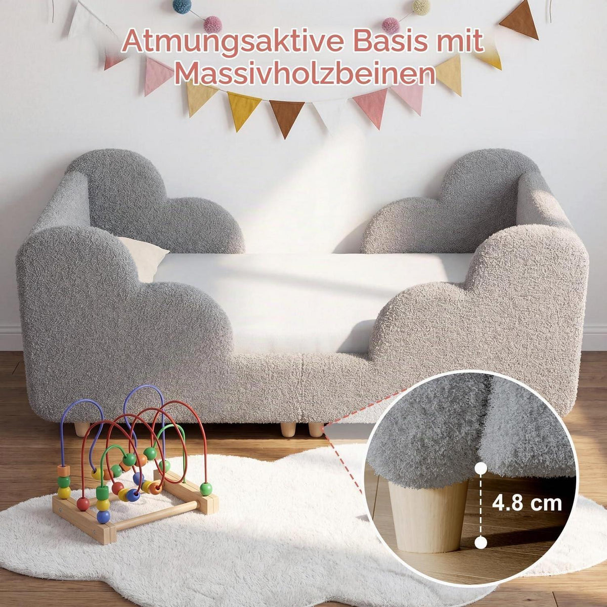 Meulbaty Grau Süß 70x140cm Wolke Kinderbett in Lederoptik, Matratze Nicht Enthalten, 140x70cm
