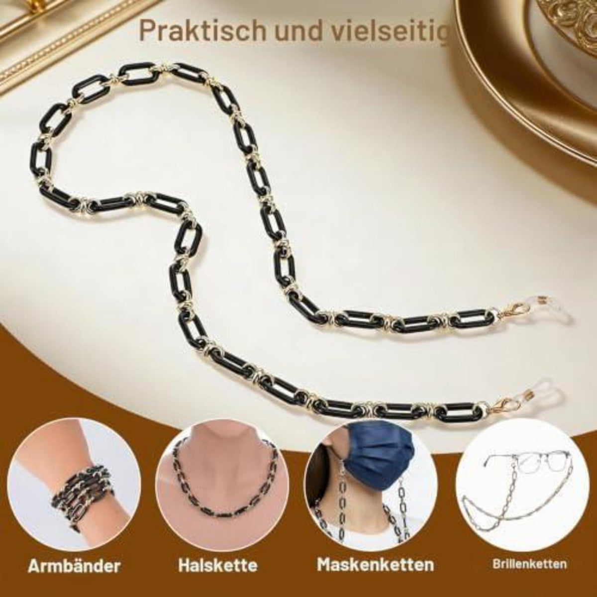 2x Acryl Brillenkette – Retro Sonnenbrillenband & Maskenhalter