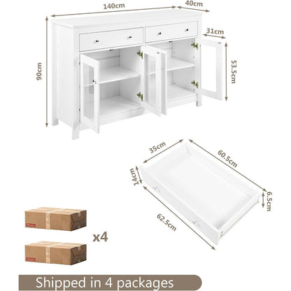 Modernes Sideboard Set Weiß mit Glastüren & Schubladen