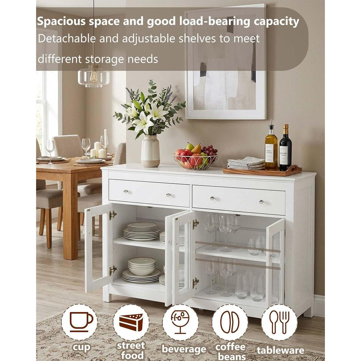 Modernes Sideboard Set Weiß mit Glastüren & Schubladen
