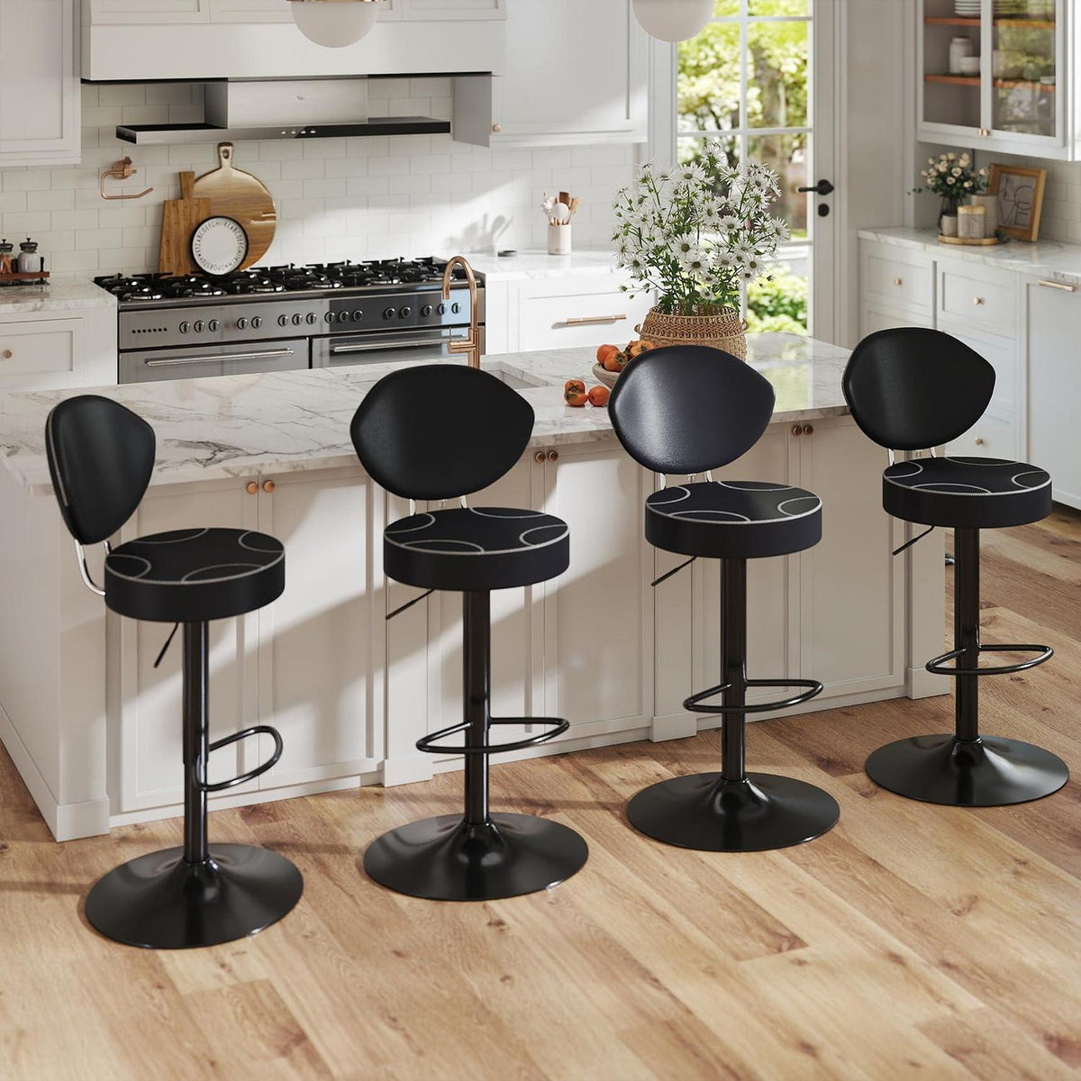 Höhenverstellbarer Barhocker mit Rückenlehne – 4er Set Schwarz