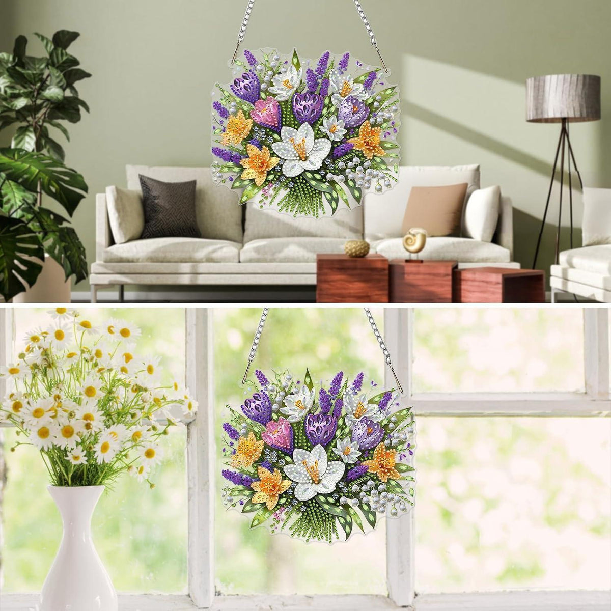 Diamantmalerei Krokusse Blumen DIY Hängebild für Erwachsene