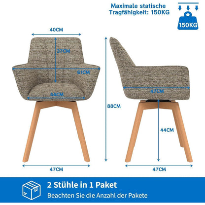 Drehbarer Esszimmerstuhl Set Braun – Samt Polsterstuhl mit Armlehnen