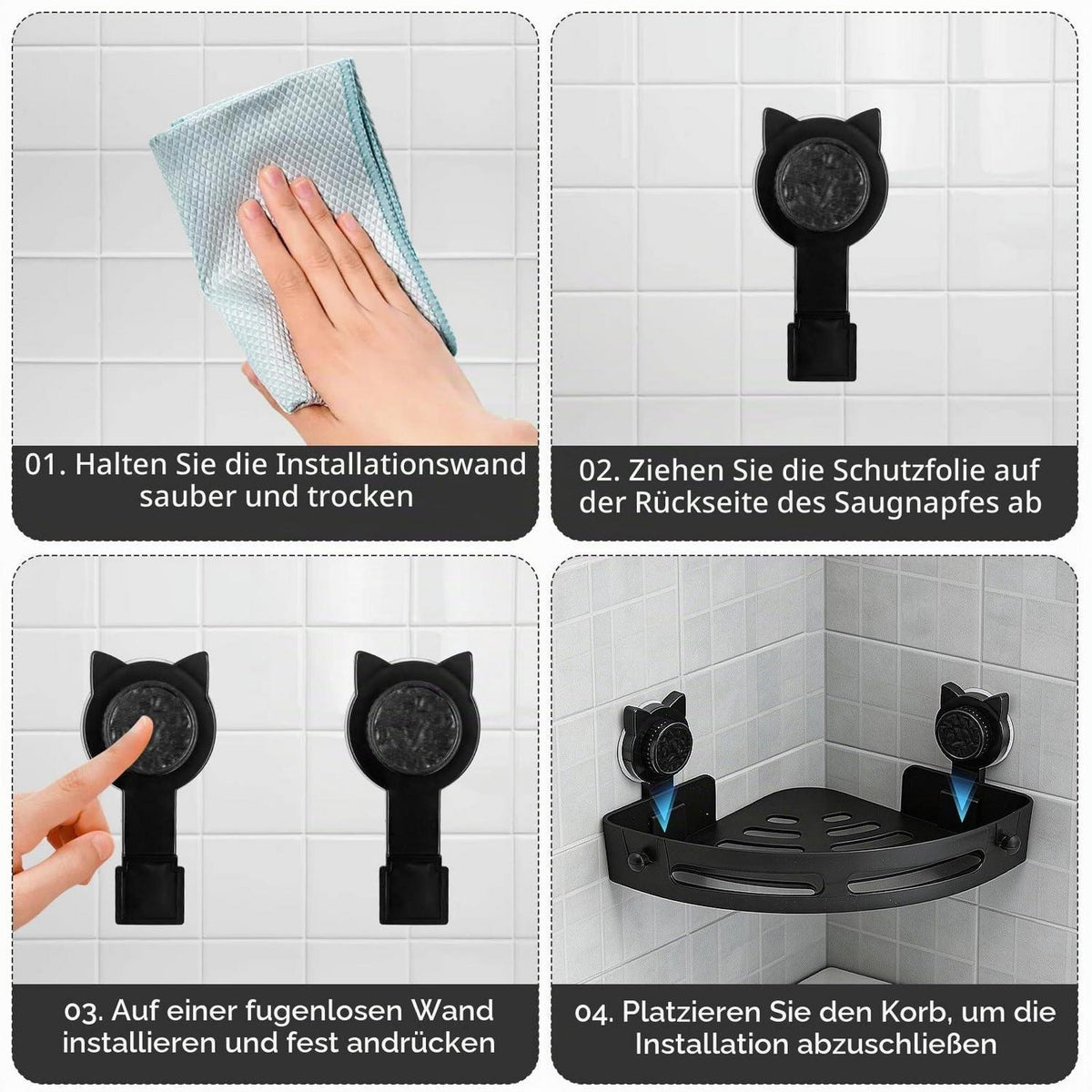 Duschablage Eckregal ohne Bohren – 2er Set Schwarz