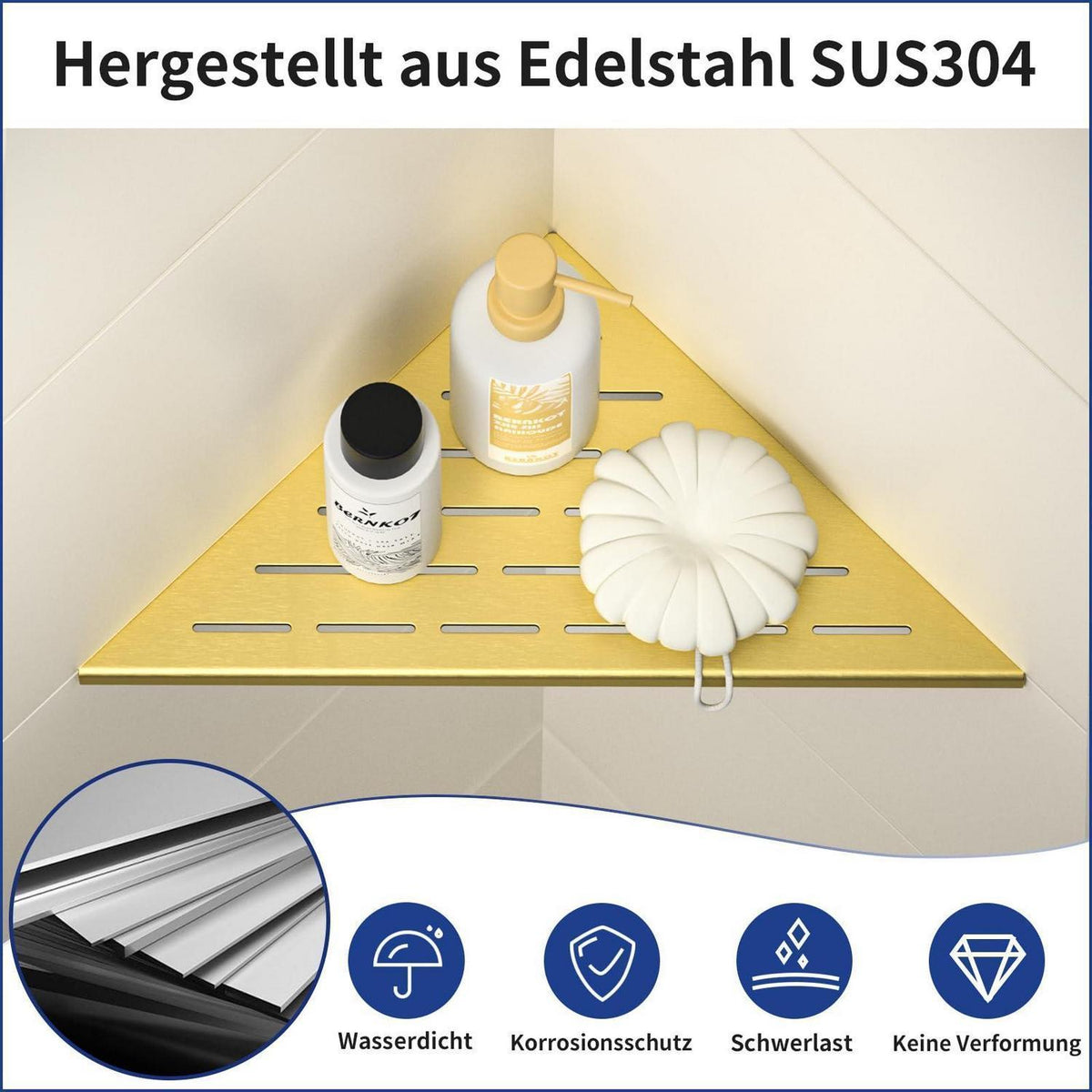 Eck Duschregal Golden, 2er-Set – Edelstahl, Platzsparend