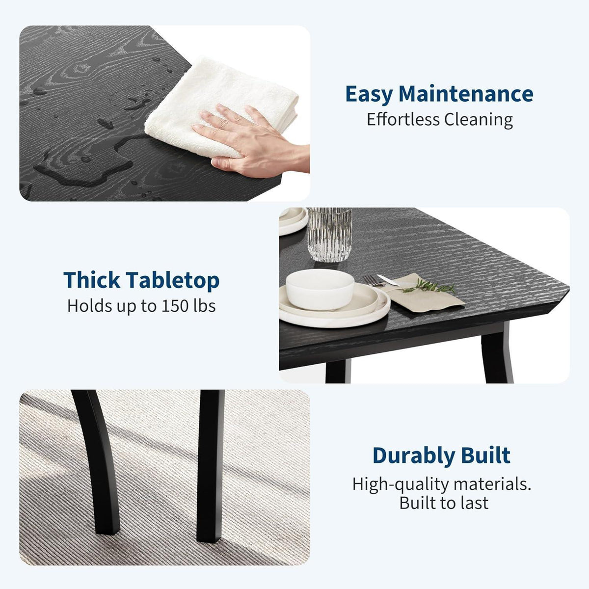 Esszimmer Set mit Banken | Küchentisch Holz 110x70x76 cm Schwarz