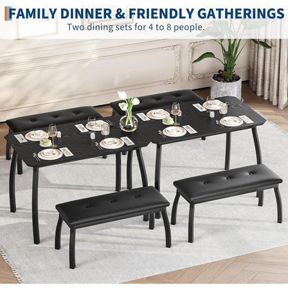 Esszimmer Set mit Banken | Küchentisch Holz 110x70x76 cm Schwarz