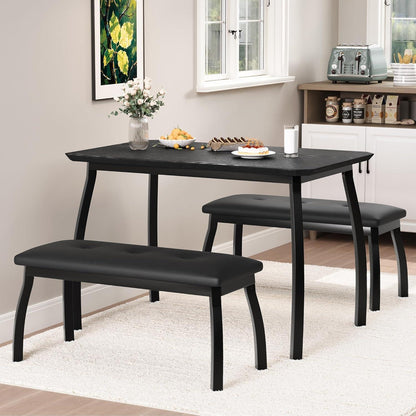 Esszimmer Set mit Banken | Küchentisch Holz 110x70x76 cm Schwarz