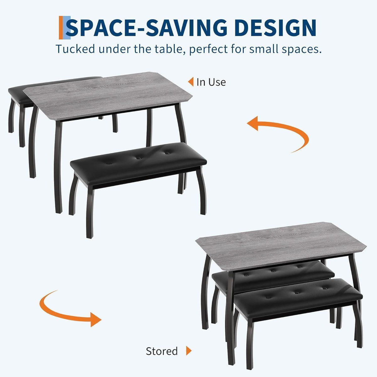 Esszimmer Set Grau – Küchentisch mit 2 Bänken (110x70x76 cm)