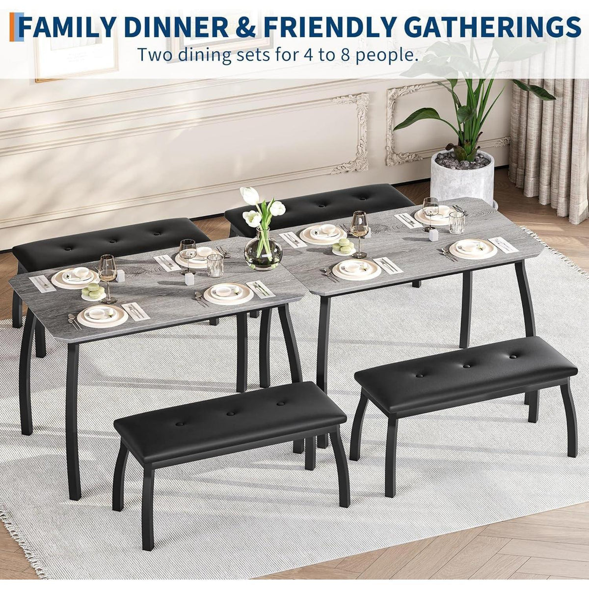 Esszimmer Set Grau – Küchentisch mit 2 Bänken (110x70x76 cm)