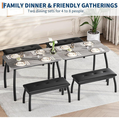 Esszimmer Set Grau – Küchentisch mit 2 Bänken (110x70x76 cm)