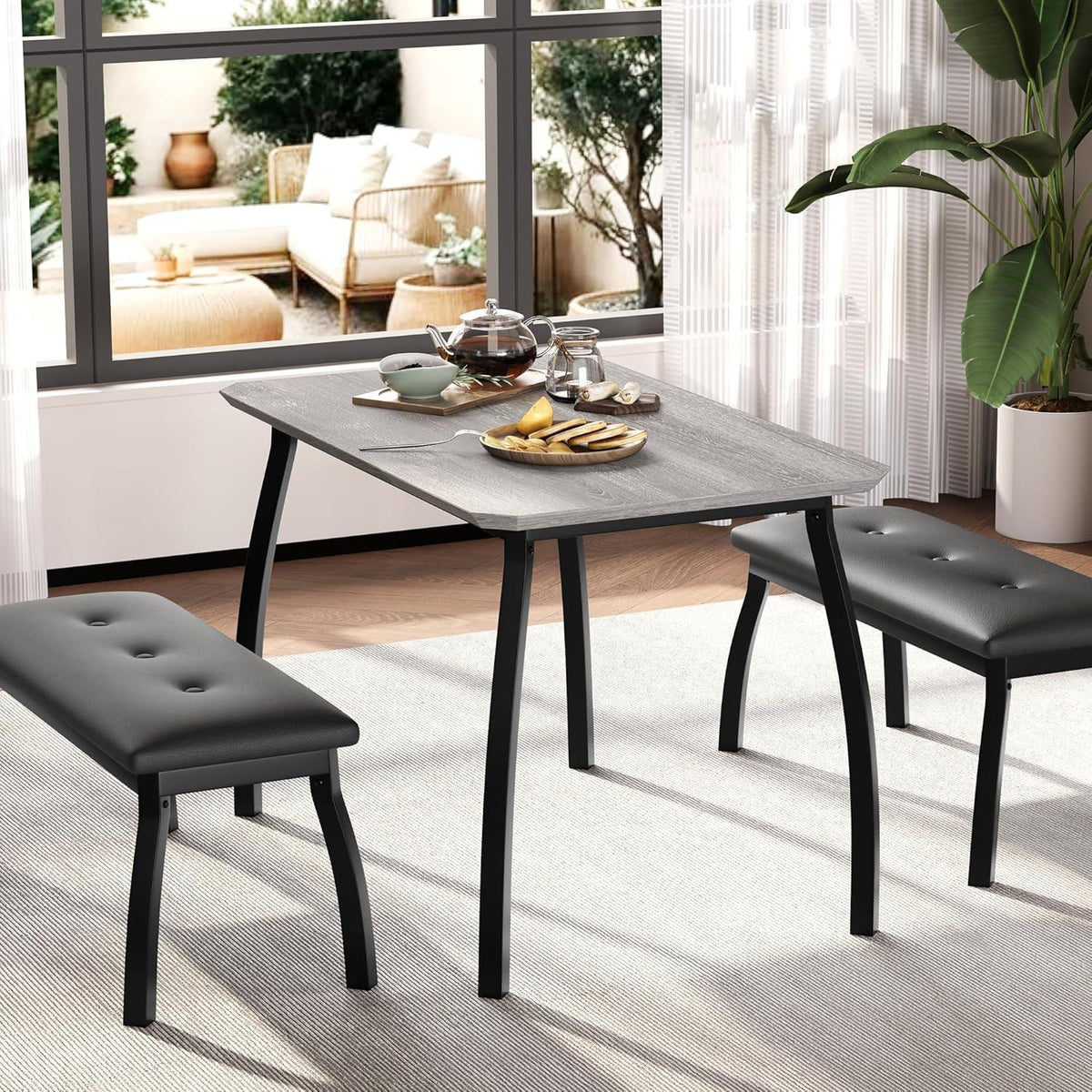 Esszimmer Set Grau – Küchentisch mit 2 Bänken (110x70x76 cm)
