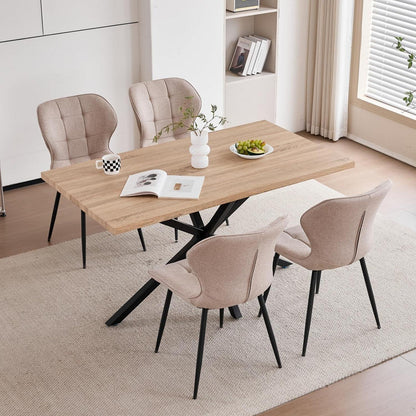 Modernes Esszimmer-Set: Tisch (140x80cm) + 4 Khaki Leinenstühle