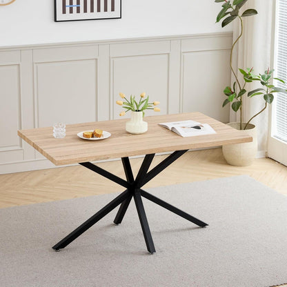 Modernes Esszimmer-Set: Tisch (140x80cm) + 4 Khaki Leinenstühle