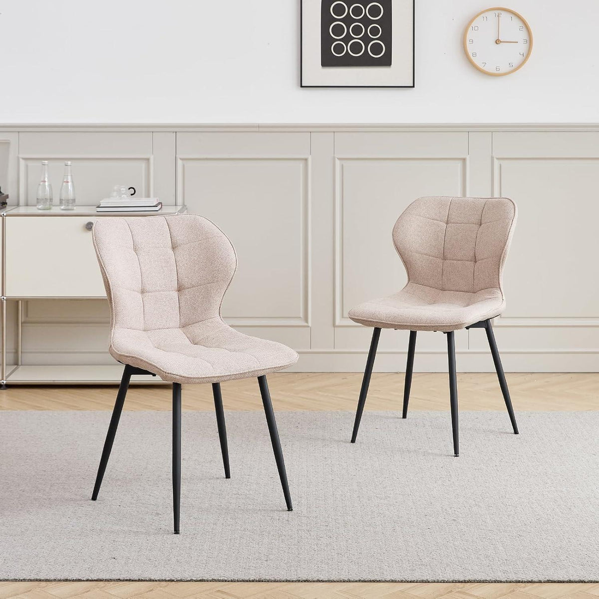 Modernes Esszimmer-Set: Dunkler Holztisch (140x80cm) + 4 Khaki Stühle