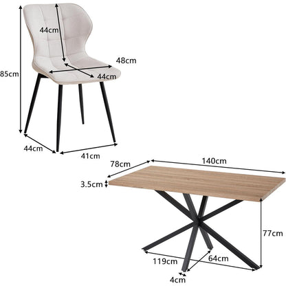 Modernes Esszimmer-Set mit Tisch (140x80cm) & 4 weißen Stühlen