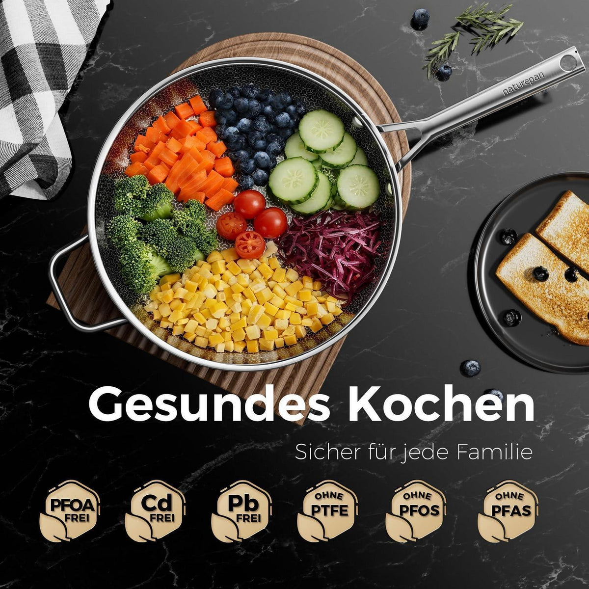 28cm Wokpfanne mit Deckel | Antihaft Wabenstruktur & Keramikbeschichtung