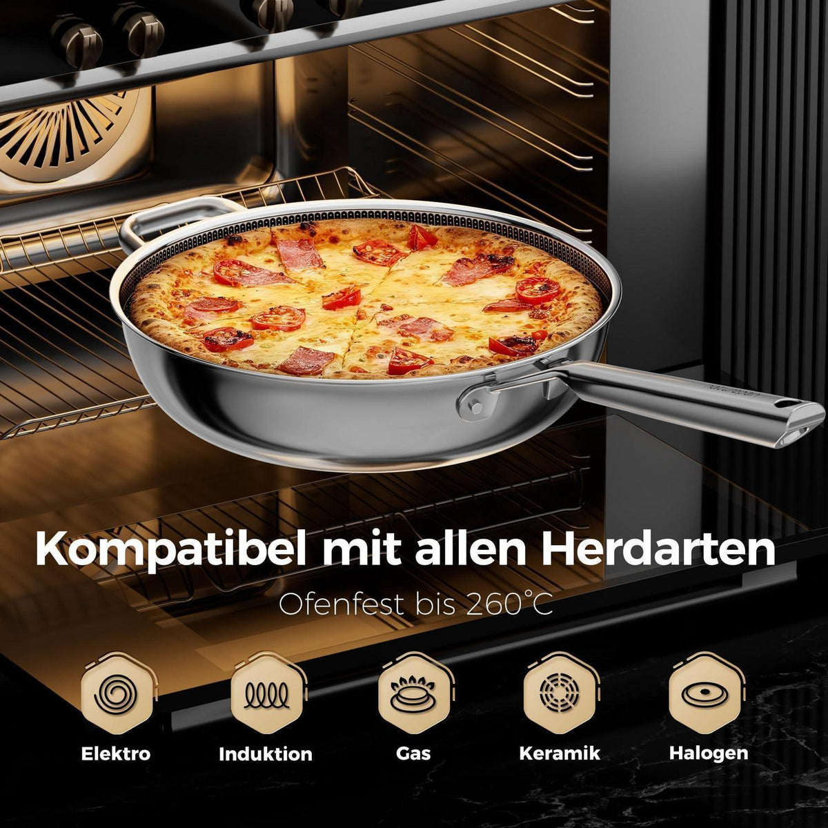 28cm Wokpfanne mit Deckel | Antihaft Wabenstruktur & Keramikbeschichtung