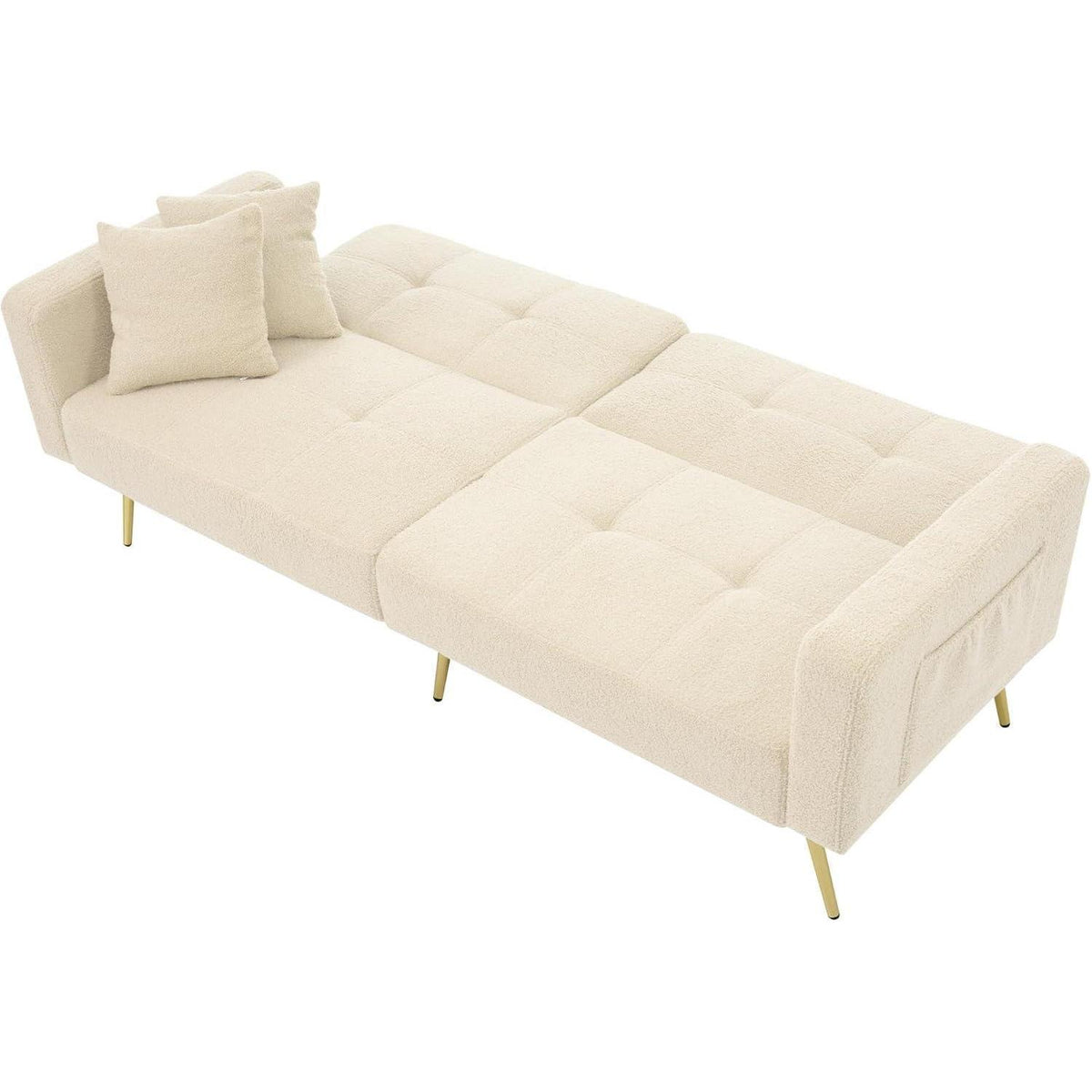 Schlafsofa mit verstellbarer Rückenlehne & goldenen Beinen (Beige)