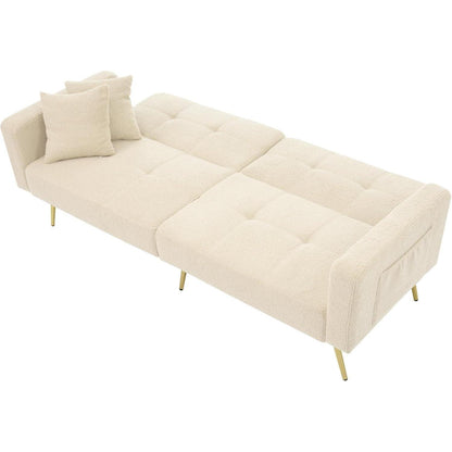 Schlafsofa mit verstellbarer Rückenlehne & goldenen Beinen (Beige)