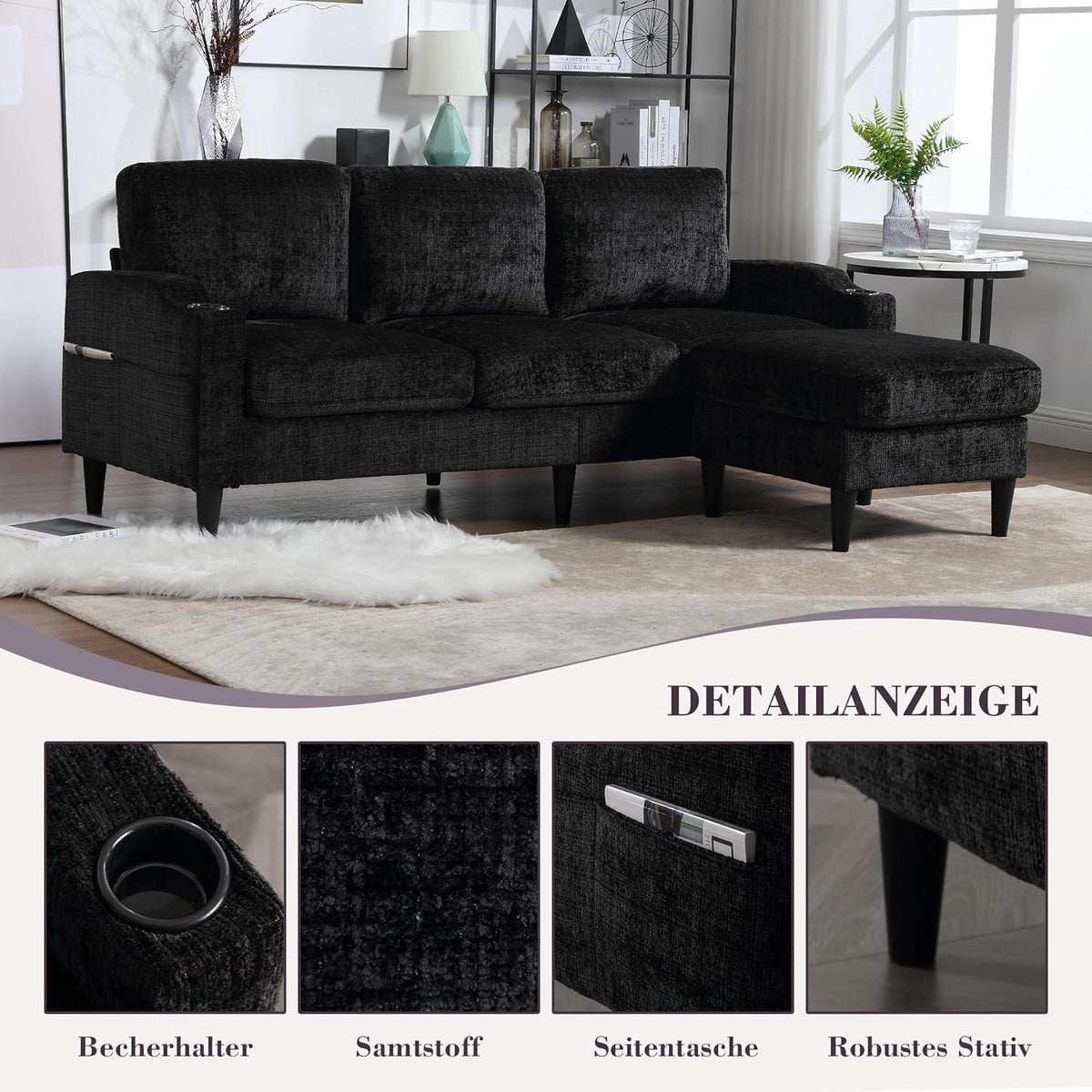 Ecksofa mit Schlaffunktion, 4-Sitzer, Dunkelgrün
