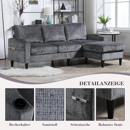 Ecksofa mit Schlaffunktion, 4-Sitzer, Schwarz