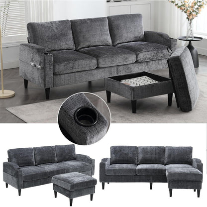Ecksofa mit Schlaffunktion, 4-Sitzer, Schwarz